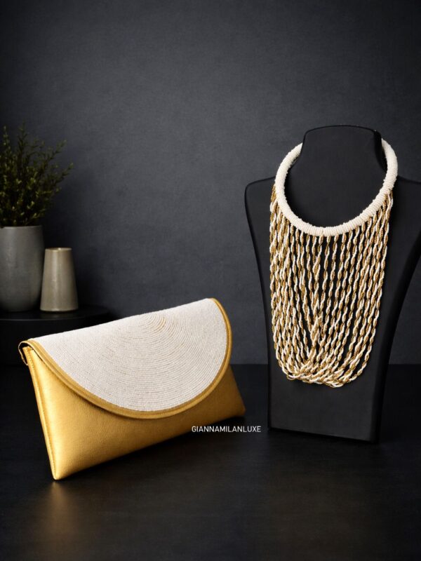 Gold Clutch & Beaded Neckpiece Set
