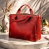 Maroon Printed Leather Tote Bag
