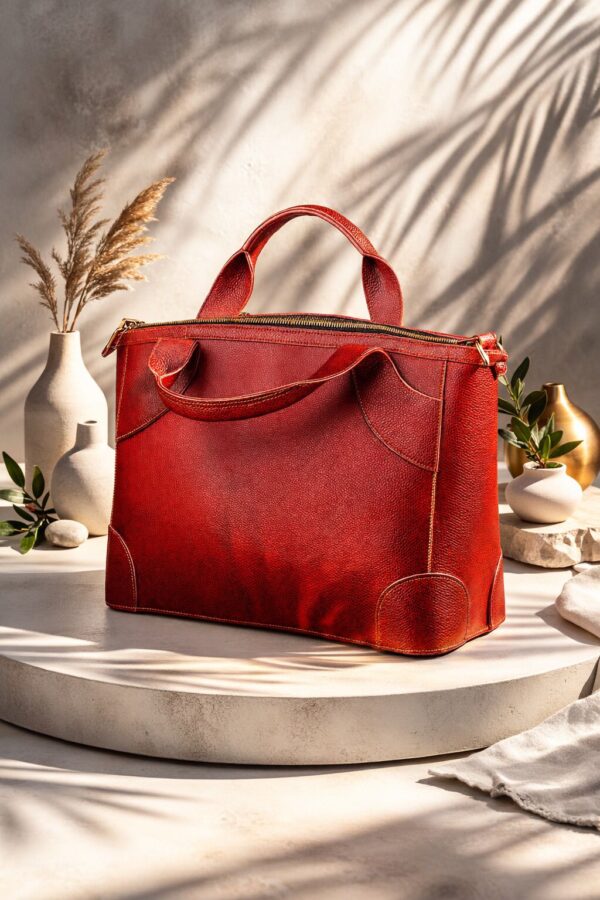 Maroon Printed Leather Tote Bag