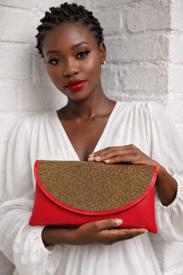 Red Clutch with Gold Beads