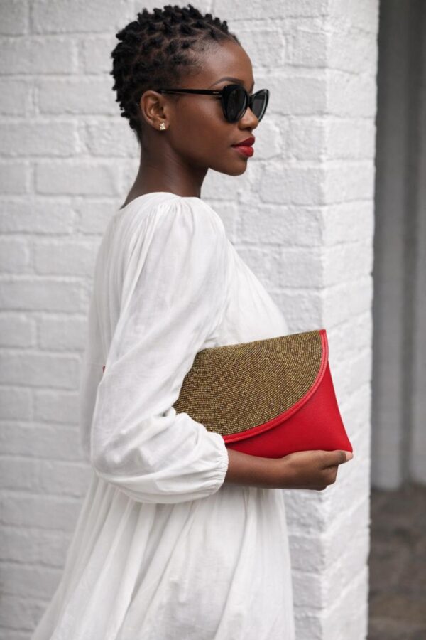 Red Clutch with Gold Beads