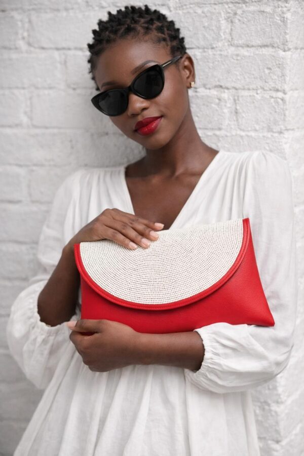 Red Clutch with White Beads