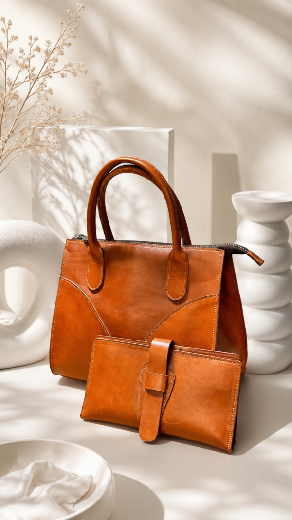 Tan Medium Leather Tote Bag