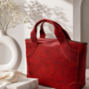 Maroon Printed Leather Tote Bag