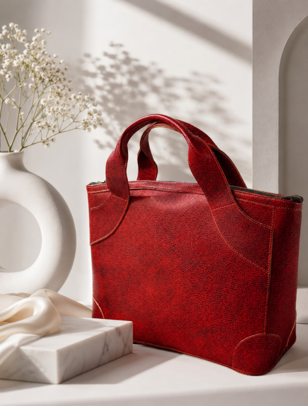 Maroon Printed Leather Tote Bag
