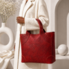 Maroon Printed Leather Tote Bag