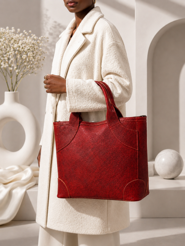 Maroon Printed Leather Tote Bag