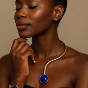 BLUE GLASS BRASS CHOCKER SET