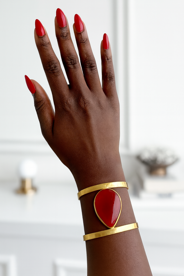 RED GLASS BRASS BRACELET