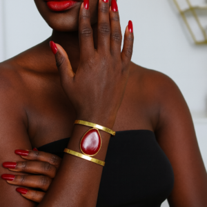 RED GLASS BRASS BRACELET