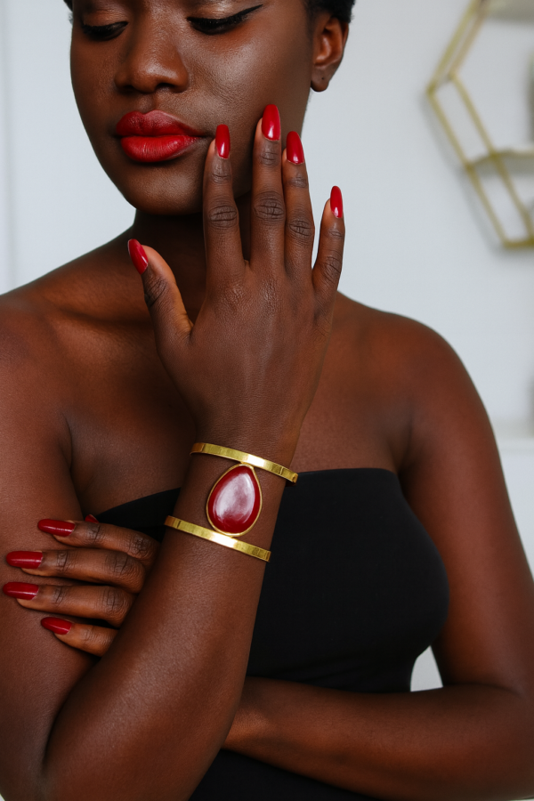 RED GLASS BRASS BRACELET