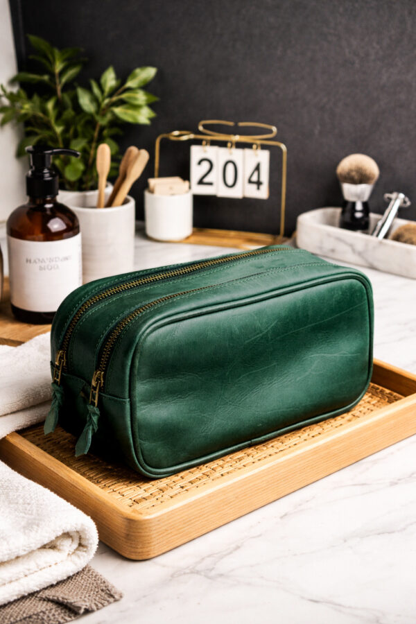 2E1E5205-F42A-44BE-8EDB-84308DEBC515 Men Green Leather Washbag