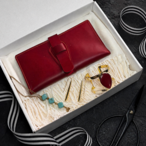 Red Leather Wallet Set