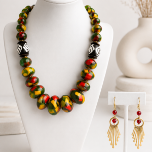 Multicolored Amber Bead Neckpiece Set